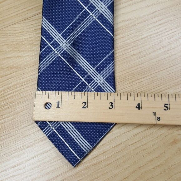 MICHAEL KORS Mens Neck Tie Blue Check Plaid Classic Pointed Silk Blend - Picture 5 of 6